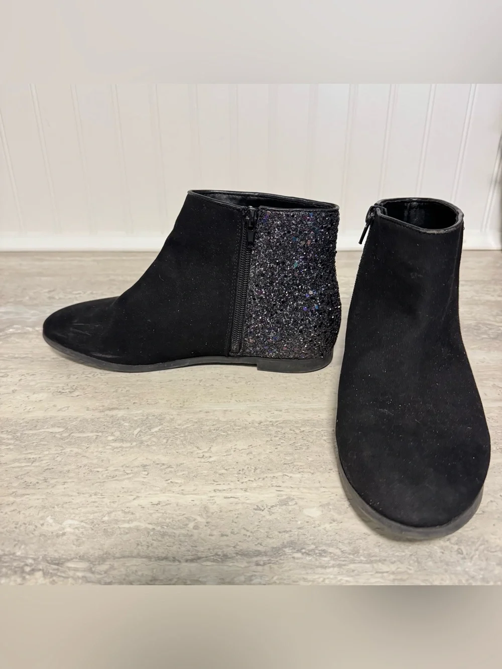 J Crew Crewcuts Girls Kids 5 Glitter Back Ankle Boots Side Zip Cushioned